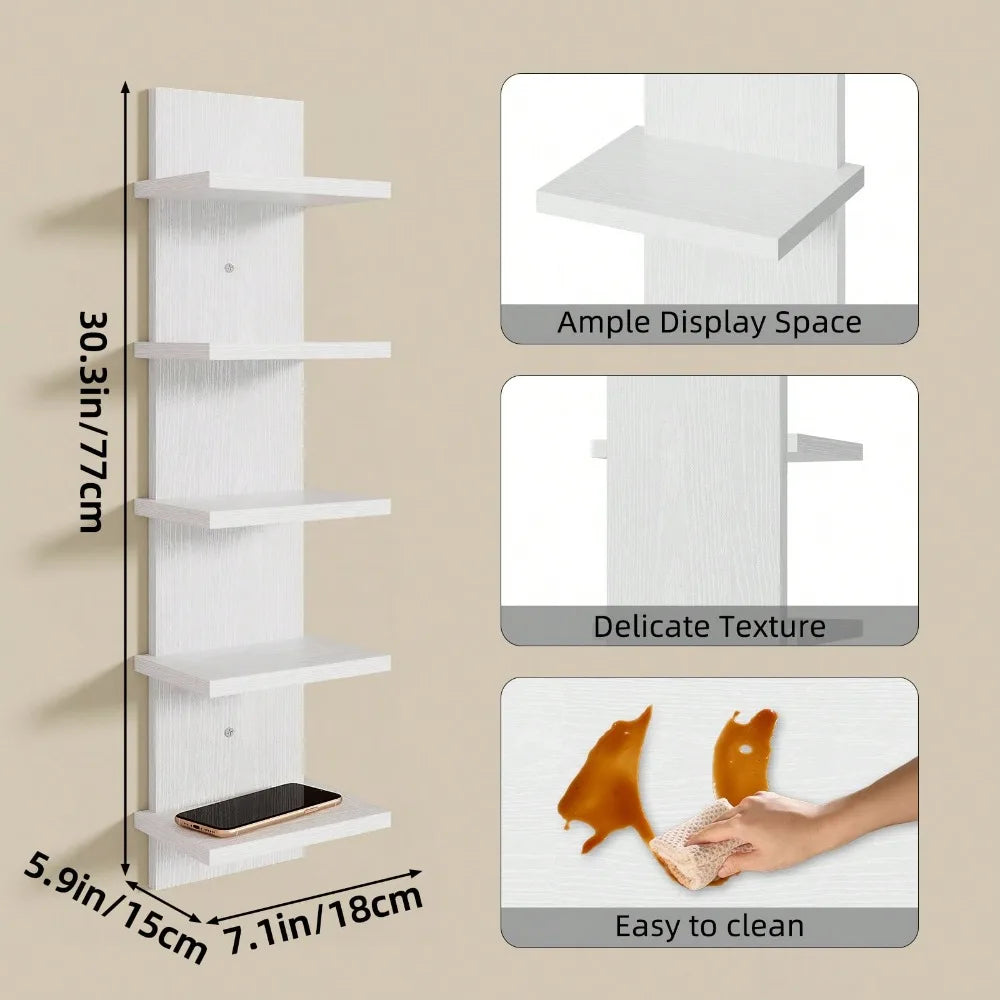 5-Tier Wall Mounted Shelf Versatile Storage Display Rack For Bedroom Living Room