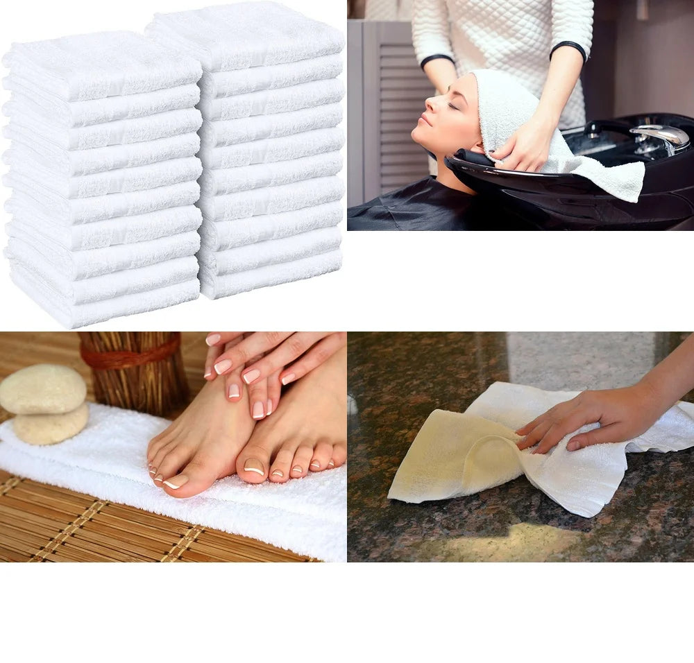 towelSalon Towels 100 Cotton Pack of 12 White Spa Towel 16x27 Inches Soft Absorbent Hairdressing Towels for Beauty Parlor and