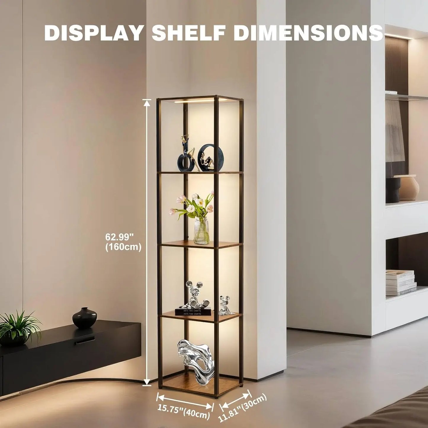 5-Tier Corner Display Shelf with Dimmable LED Lights, Curio Cabinet for Collectibles and Decor in Living Room, Bedroom, Office