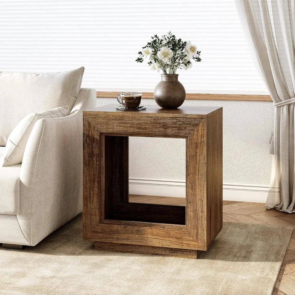 End Table, Wooden Square Side Table, Farmhouse Sofa Side Tables for Living Room, 2-Tier Table