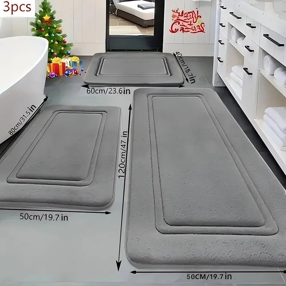 3Pcs Bathroom Rugs Non Slip Bath Mats for Floor Tub Shower Soft Absorbent Waterproof Machine Washable Modern Design Home Decor