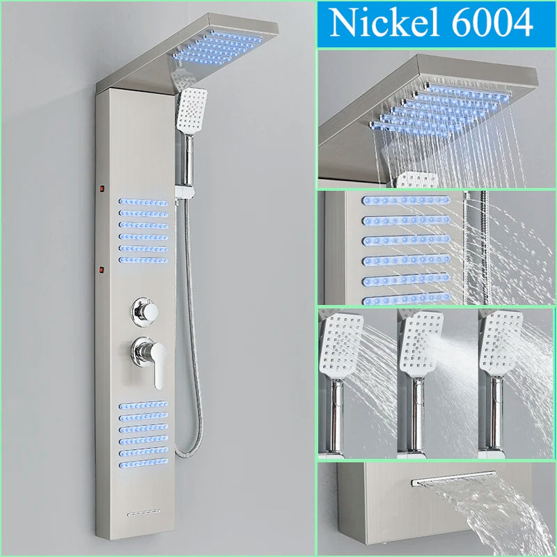 Nekjacg Black LED Shower Faucet Shower Panel & Column Bathroom Waterfall Rain Shower System Wall Mount Massage Spa Spout System