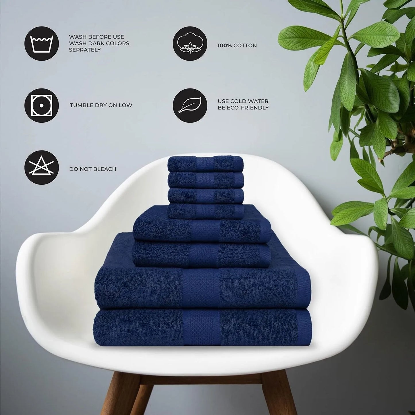 towel8 Piece Blue Towel Gift Set 2 Bath Towels 2 Hand Towels 4 Washcloths 100 Cotton Soft Absorbent Luxury Towels for Bathroom