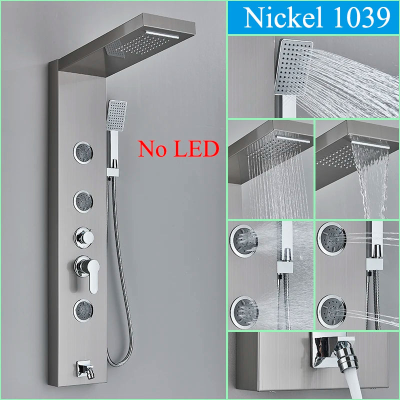 Nekjacg Black LED Shower Faucet Shower Panel & Column Bathroom Waterfall Rain Shower System Wall Mount Massage Spa Spout System
