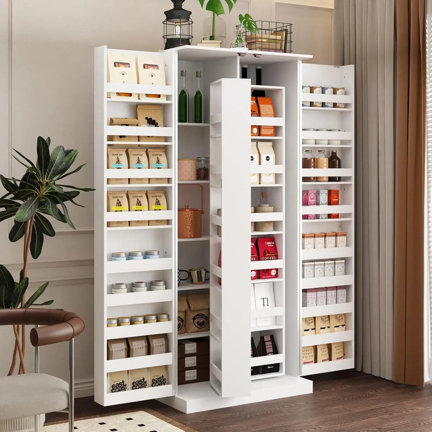 Kitchen Pantry Storage Cabinet with Doors and Shelves, Rotating Racks, Tall Pantry Cabinet Cupboard with Door, Customized