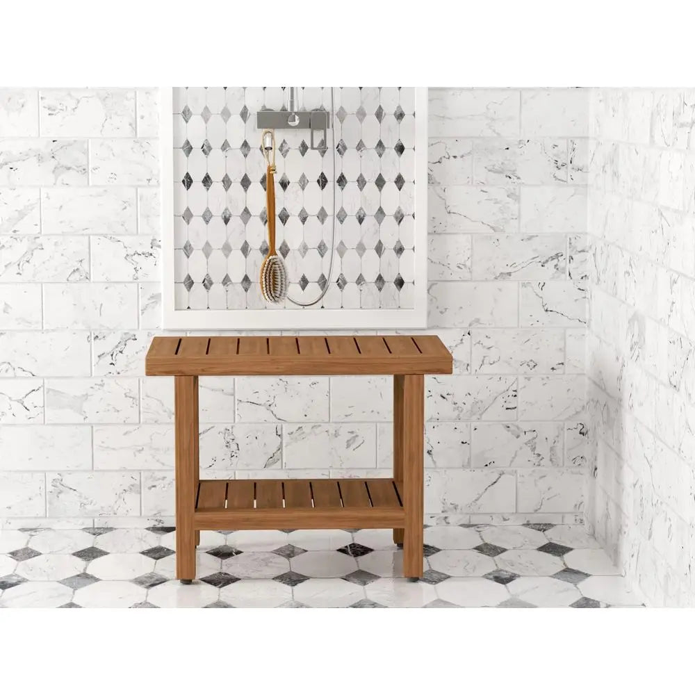 The Original 24 Spa Teak Shower Bench Shower Stool with Storage Shelf for Bathroom Durable Water Resistant Shower Chair Shaving