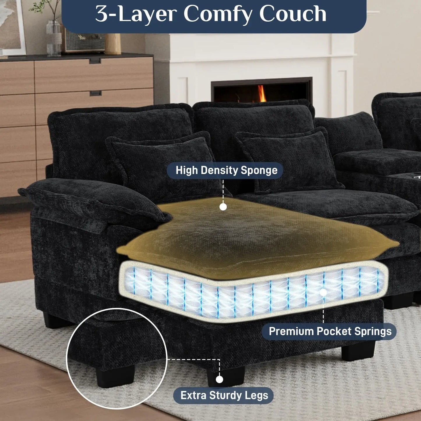 133" Oversized U Shaped Cloud Couch Modular Sectional Couches for Living Room Comfy Chenille Deep Seat Sofa Set, Customized