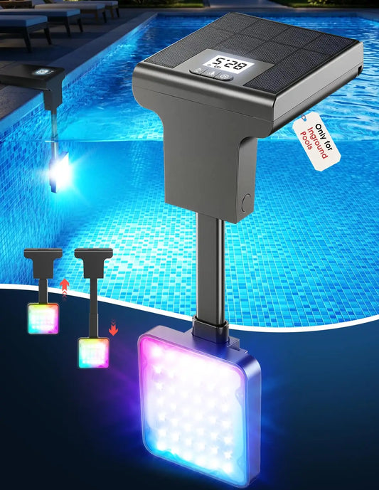 Solar Pool Lights with LCD Thermometer, Underwater LED for Inground Pools, 10 Light Modes
