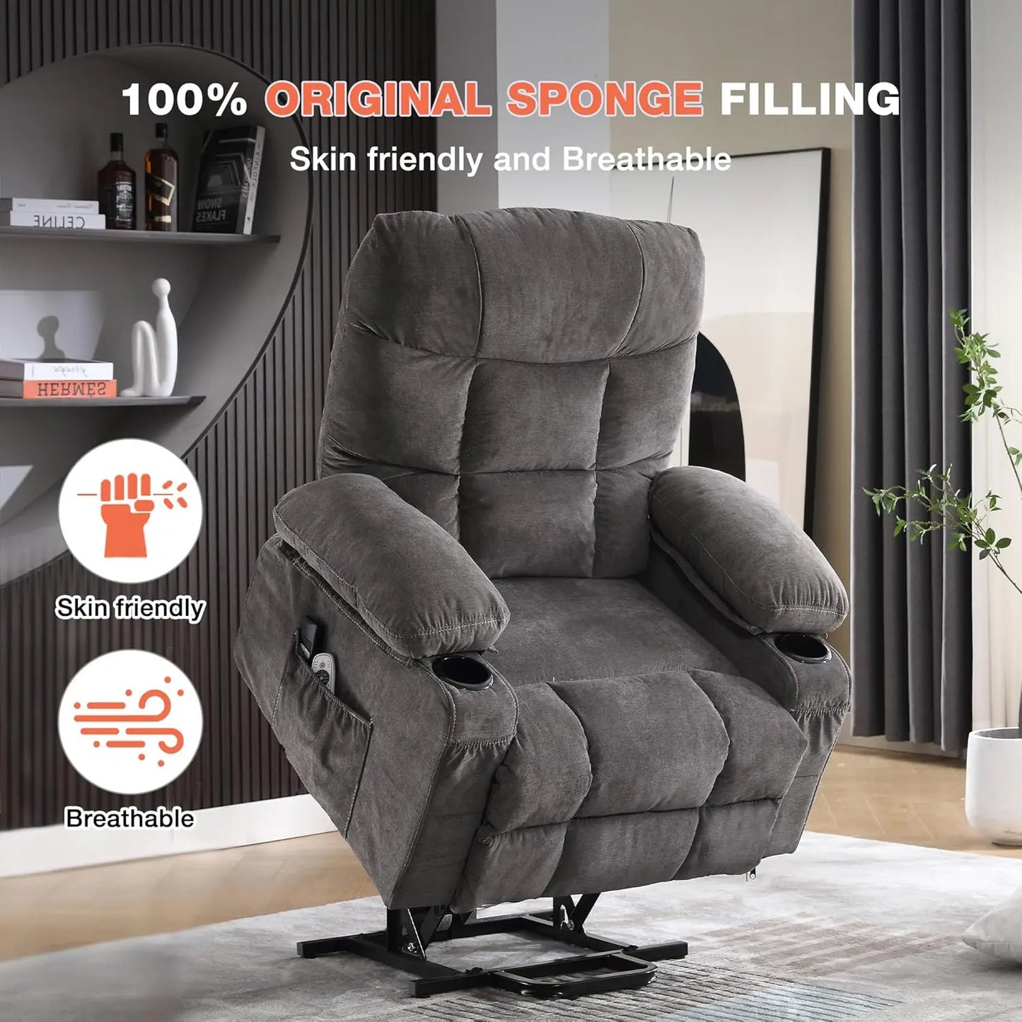Power Lift Recliner Chair for Elderly with Vibration Massage and Lumbar Heating, Electric Lift Recliner Single Sofa, Customized
