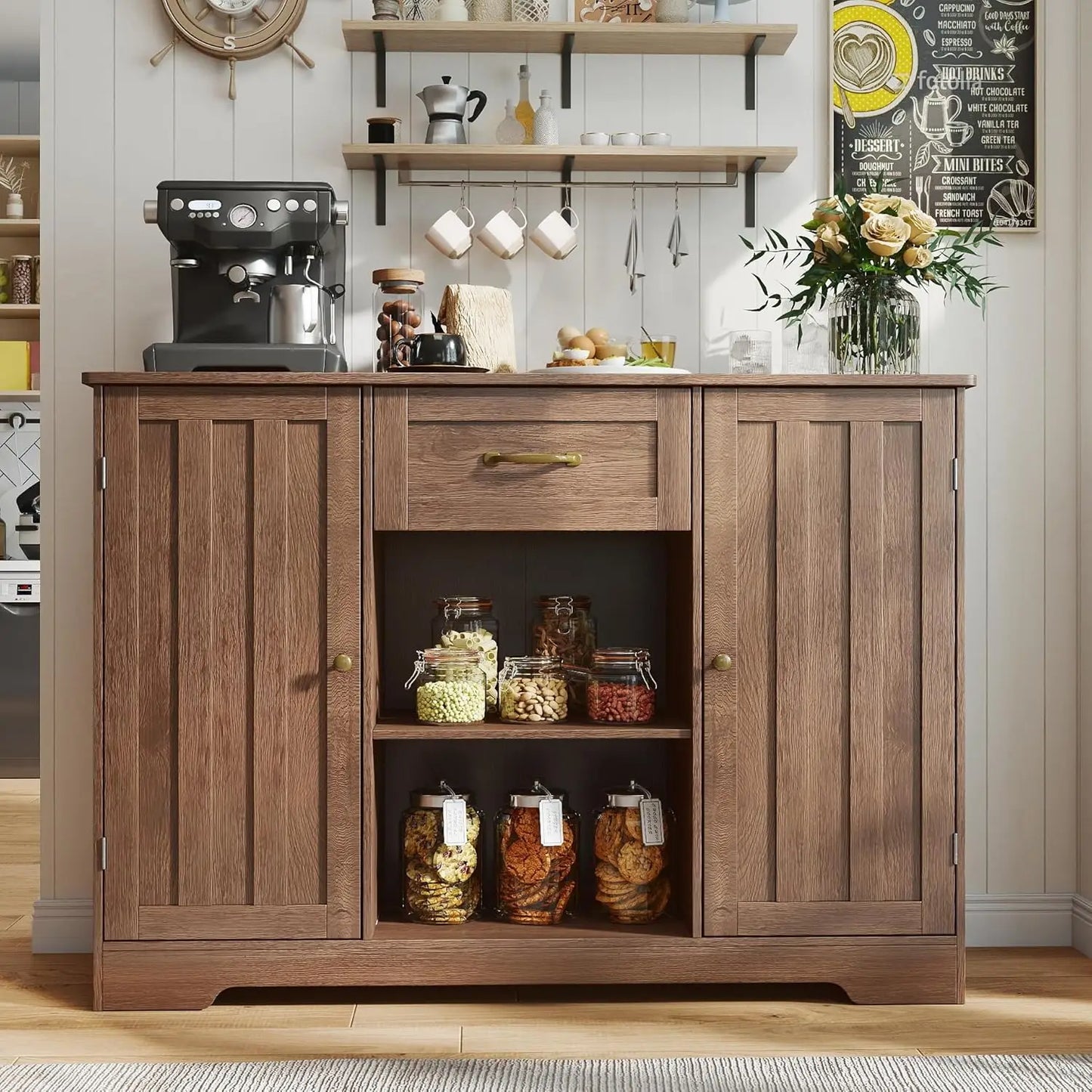 Kitchen Sideboard Buffet Cabinet with Storage Coffee Bar Cabinet with Drawer, Kitchen Pantry Storage with Door and, Customized