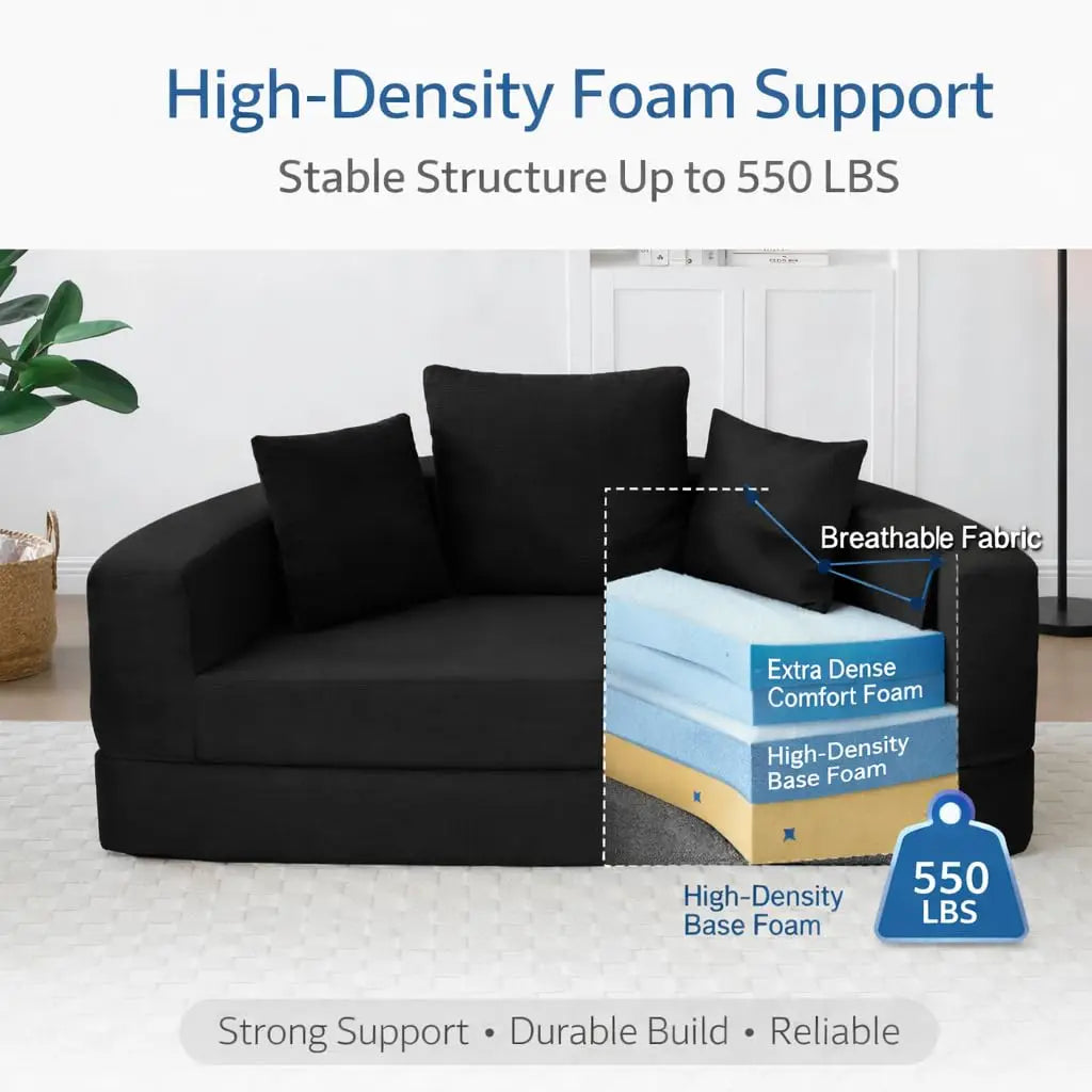 Convertible Corduroy Loveseat Sleeper 67in Pull-Out Floor Bed 3 Pillows 550lbs Capacity, Customized