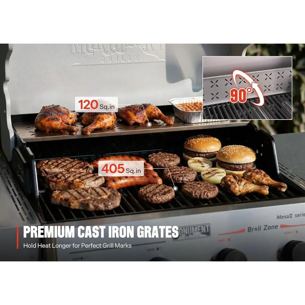 4 Burner Propane Gas Grill with d Broil Zone, StainlSteel Outdoor Mesa 2 Barbecue Grill, oldable Side Shelves, 500° in 5 Mins, A