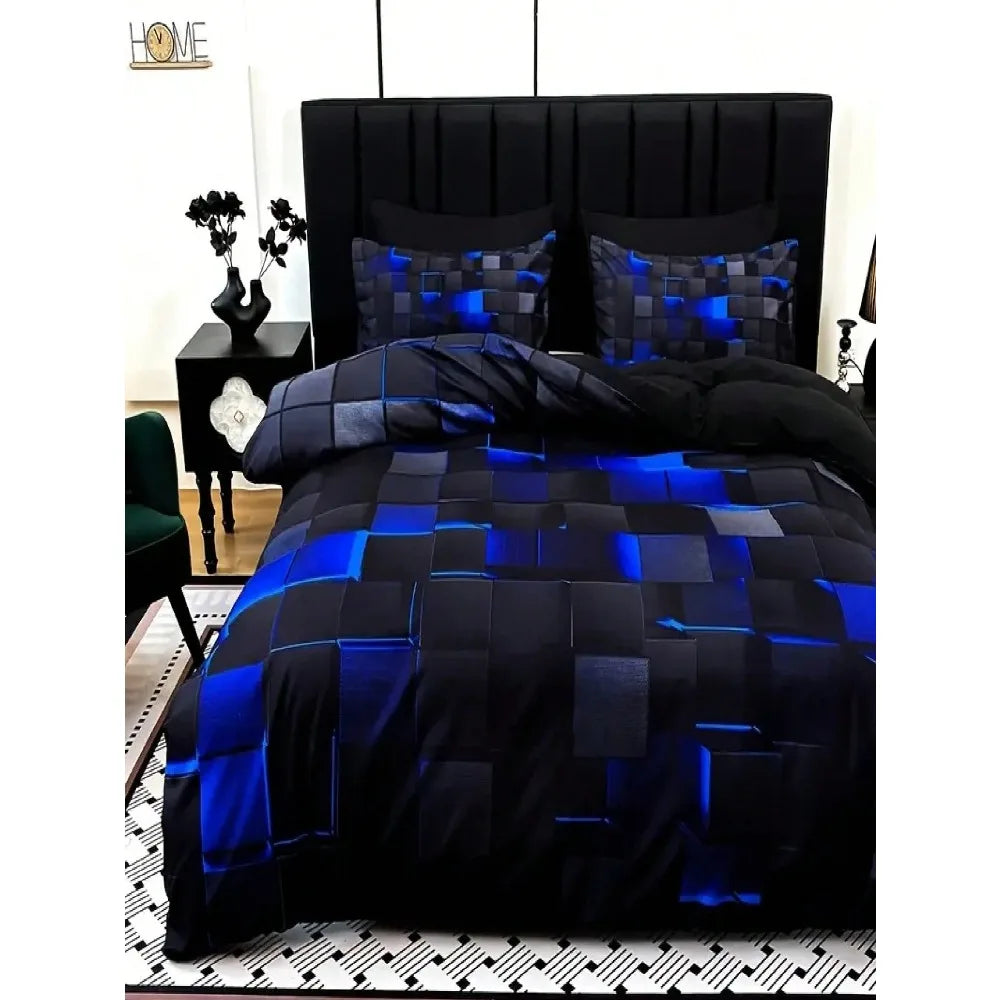 3 Piece Dark Tech Bedding Set All Seasons 1 Duvet Cover 2 Pillowcases Red Blue Orange Green