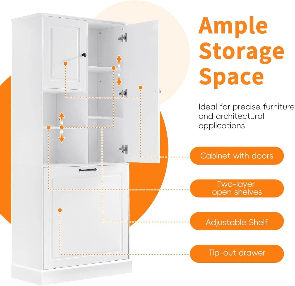 68" Tall Tilt-Out Laundry Hamper Cabinet with Adjustable Shelf, Freestanding Storage for Bathroom Kitchen Living Room