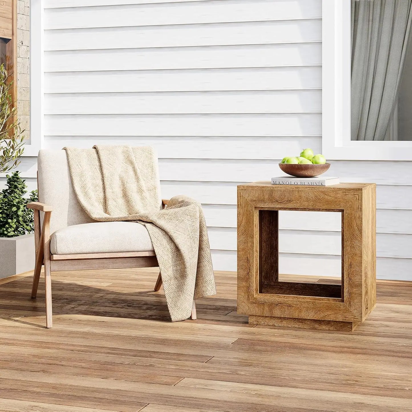 End Table, Wooden Square Side Table, Farmhouse Sofa Side Tables for Living Room, 2-Tier Table