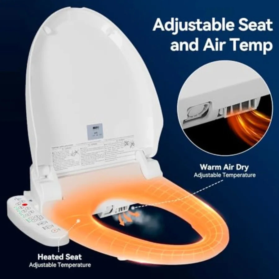 Electric Warm Water Bidet Toilet Seat with Warm Air Drying Heated Seat Self-cleaning Nozzle Temperature Adjustable White Round