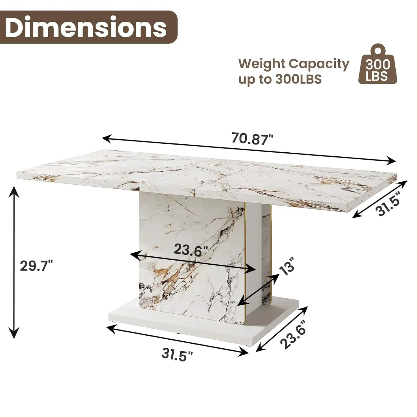 71" Faux Marble Dinner Table，Rectangle Modern White Dining Table for 6-8 People，Large Kitchen Furniture Table, Customized