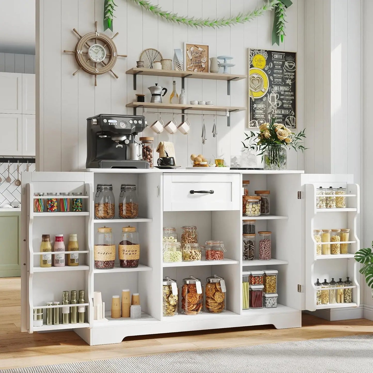 Kitchen Sideboard Buffet Cabinet with Storage Coffee Bar Cabinet with Drawer, Kitchen Pantry Storage with Door and, Customized