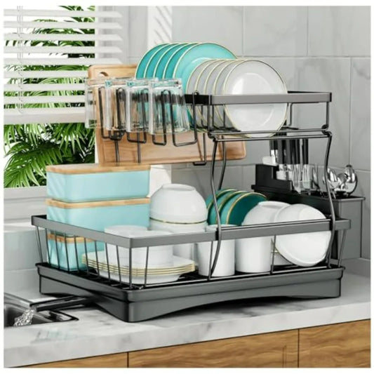 Large 2-Tier Dish Drying Rack for Kitchen Countertops Removable Large-Ccity Stainless Steel Dish Draining Rack with Rust-Resist