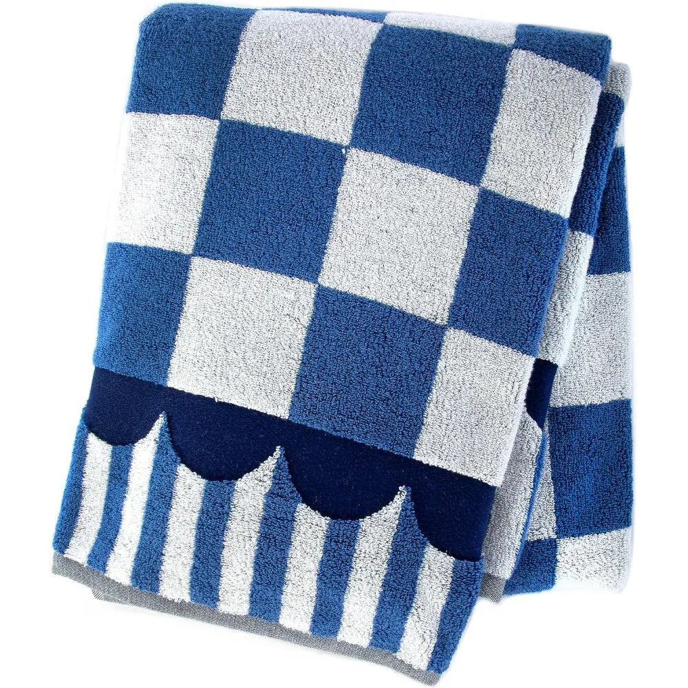 Bath Towel, Cute Decorative Bathroom Towel, Blue-and-White Royal Check