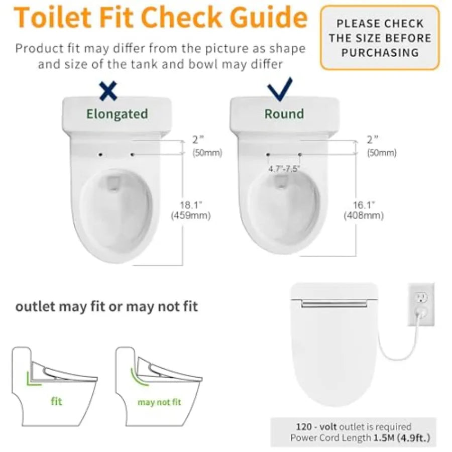 Electric Warm Water Bidet Toilet Seat with Warm Air Drying Heated Seat Self-cleaning Nozzle Temperature Adjustable White Round