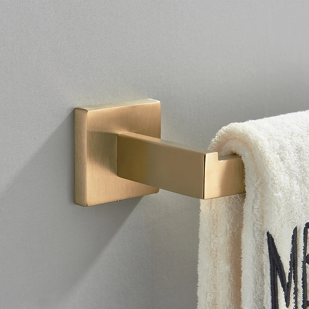 Brushed GoldBathroom Hardware Set Kit Accessories Wall Shelf Towel Bar Rack Rail Robe Hanger Toilet Brush Roll Paper Holder Dish