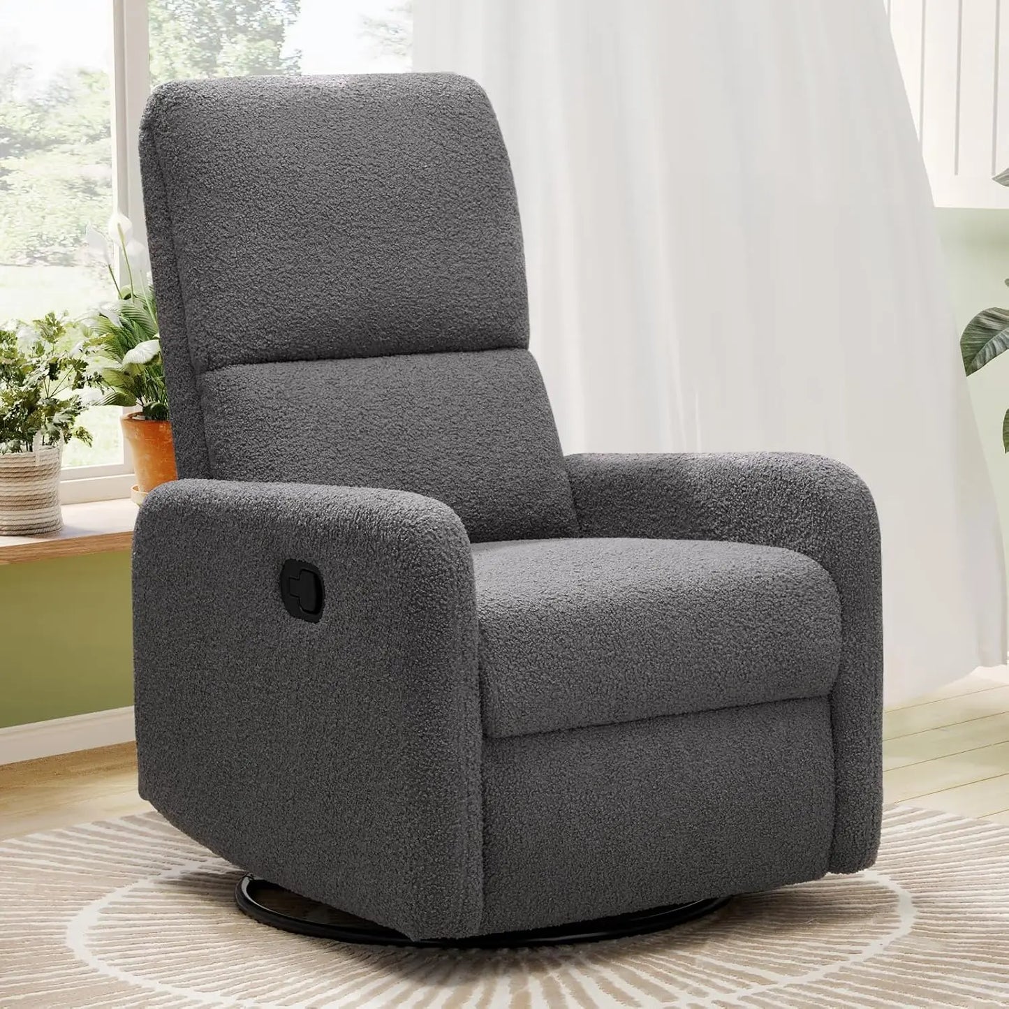 Swivel Glider Rocking Recliner Chair Upholstered Comfy Nursery Living Room Bedroom Teddy White No Side Pockets, Customized