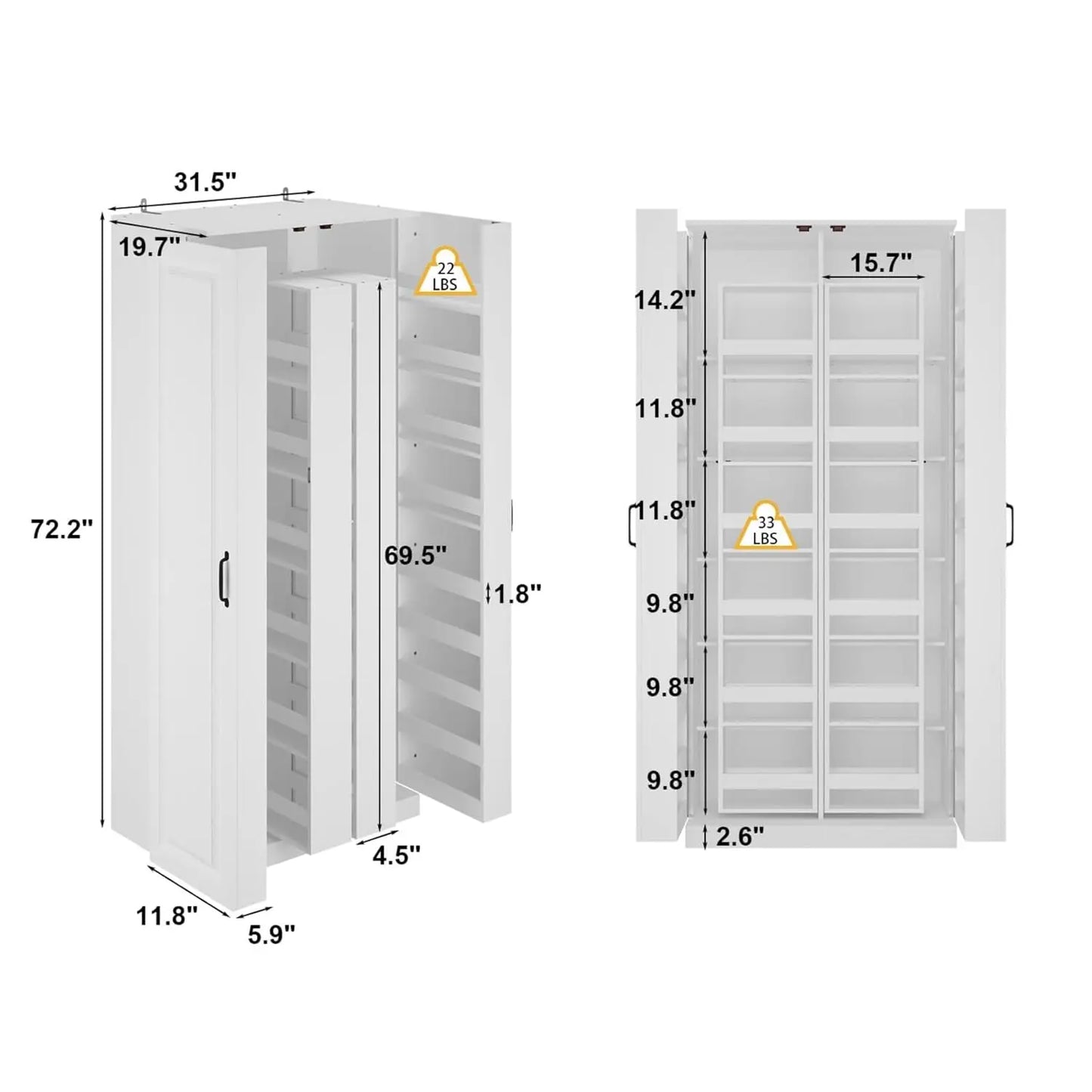 Kitchen Pantry Storage Cabinet with Doors and Shelves, Rotating Racks, Tall Pantry Cabinet Cupboard with Door, Customized