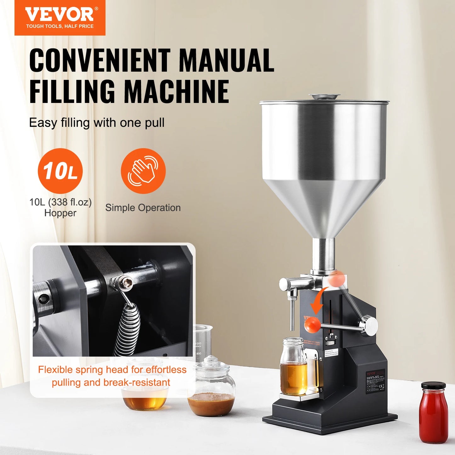 SucceBuy A03 5-50ml/5-100ml Manual Liquid Filling Machine Paste Bottle Filler Adjustable with Hopper for Juice Shampoo Honey