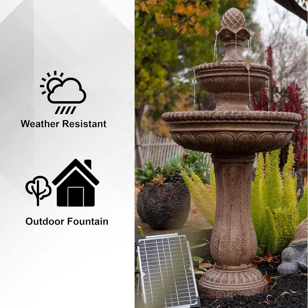 39" r Water ountain, 2-Tier Outdoor Sand Stone Resin with r Panel & Pump or Home Garden Yard Decor
