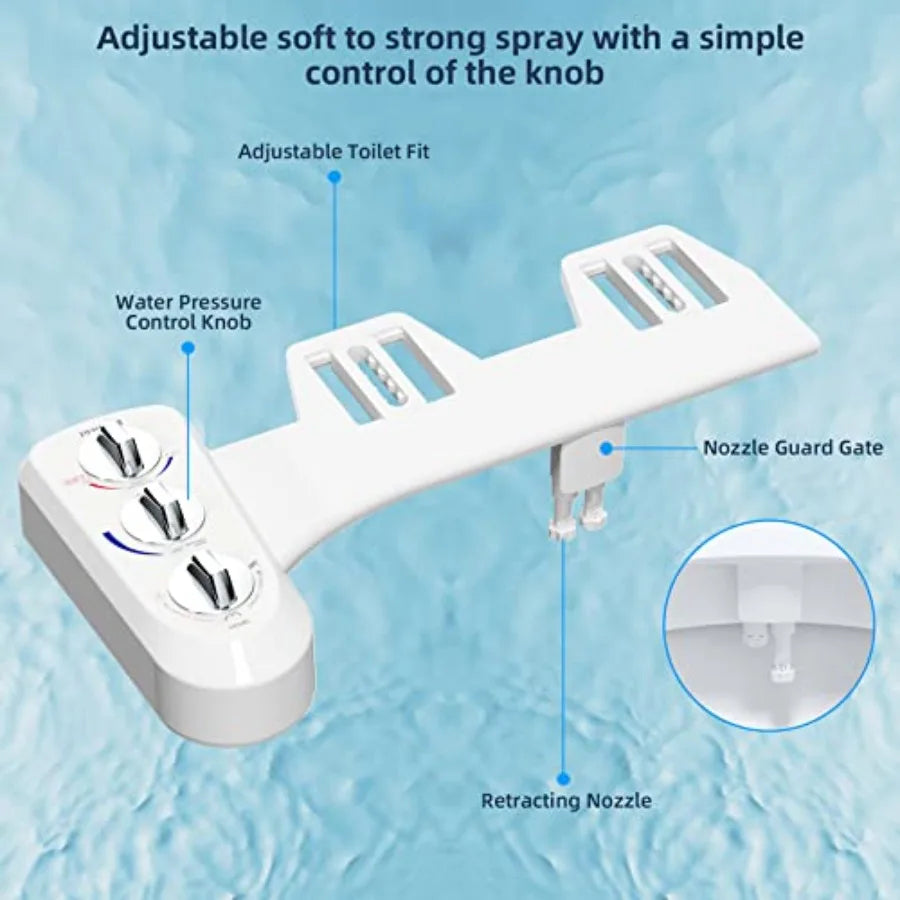 Bidet Attachment for Toilet Self Cleaning Dual Nozzle Hot Cold Water Spray Non-Electric Mechanical Bidet Toilet Seat for Rear o