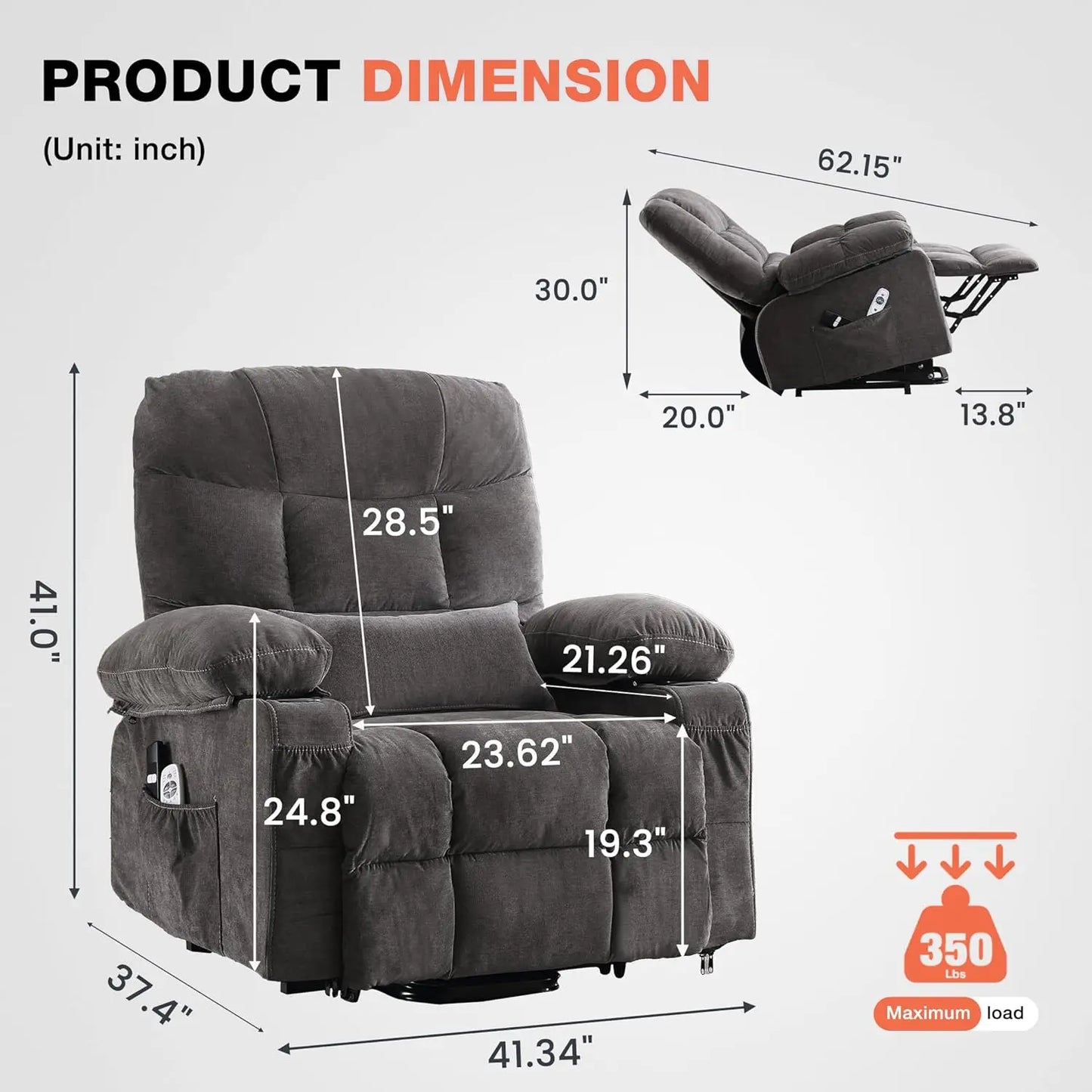 Power Lift Recliner Chair for Elderly with Vibration Massage and Lumbar Heating, Electric Lift Recliner Single Sofa, Customized