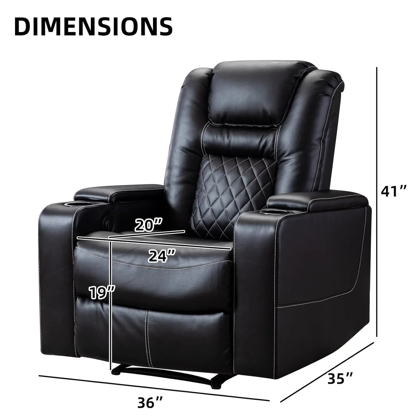 Power Recliner Chair USB Ports Cup Holders Leather Home Theater Hidden Arm Storage Black Customized