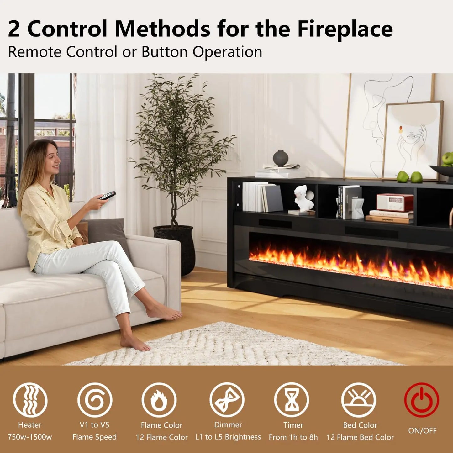 65" Fireplace TV Stand for Living Room, LED Entertainment Center for TVs Up to 75", Modern TV Stands with 60", Customized