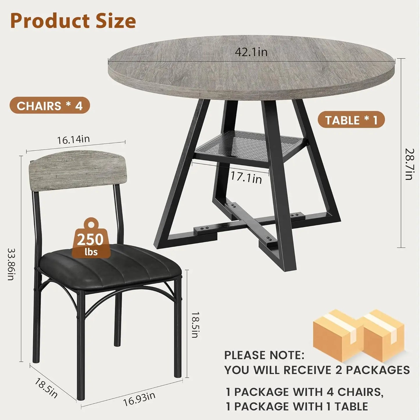 Round Dining Table Set for 4, Kitchen and Chairs for 4, Circle Round Pedestal Dining Room Dinner Dinette Set,5
