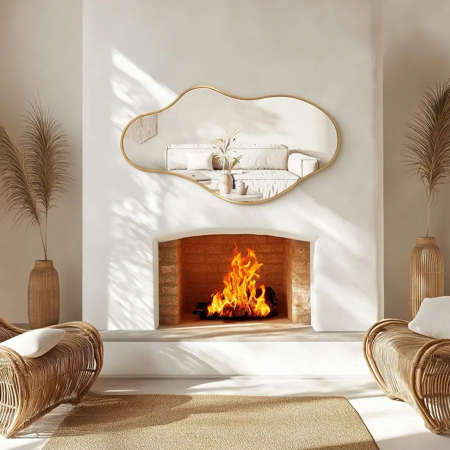 Wall Mirror, 20x36 Gold Abstract Asymmetrical Mirrors for Wall, Decorative Cloud Wavy Mirror for Living Room