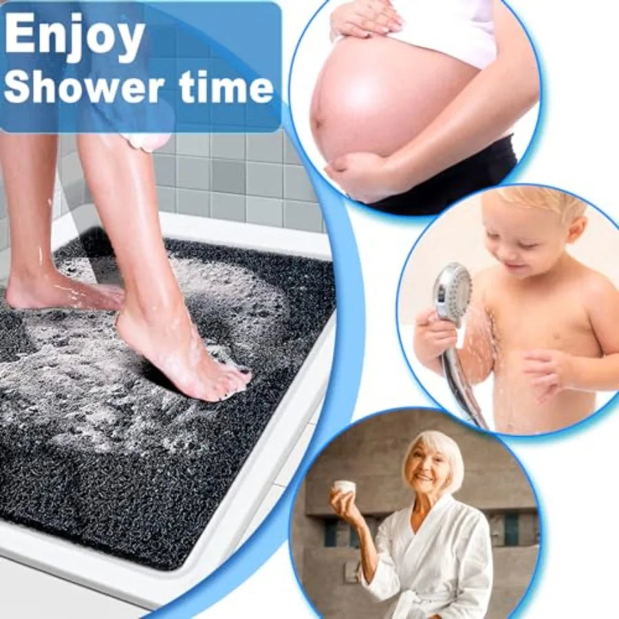 Shower Mats Non Slip for Elderly 24x47'' Extra Large Loofah Bath Mats for Shower Non-Slip Bath for Elderly Black