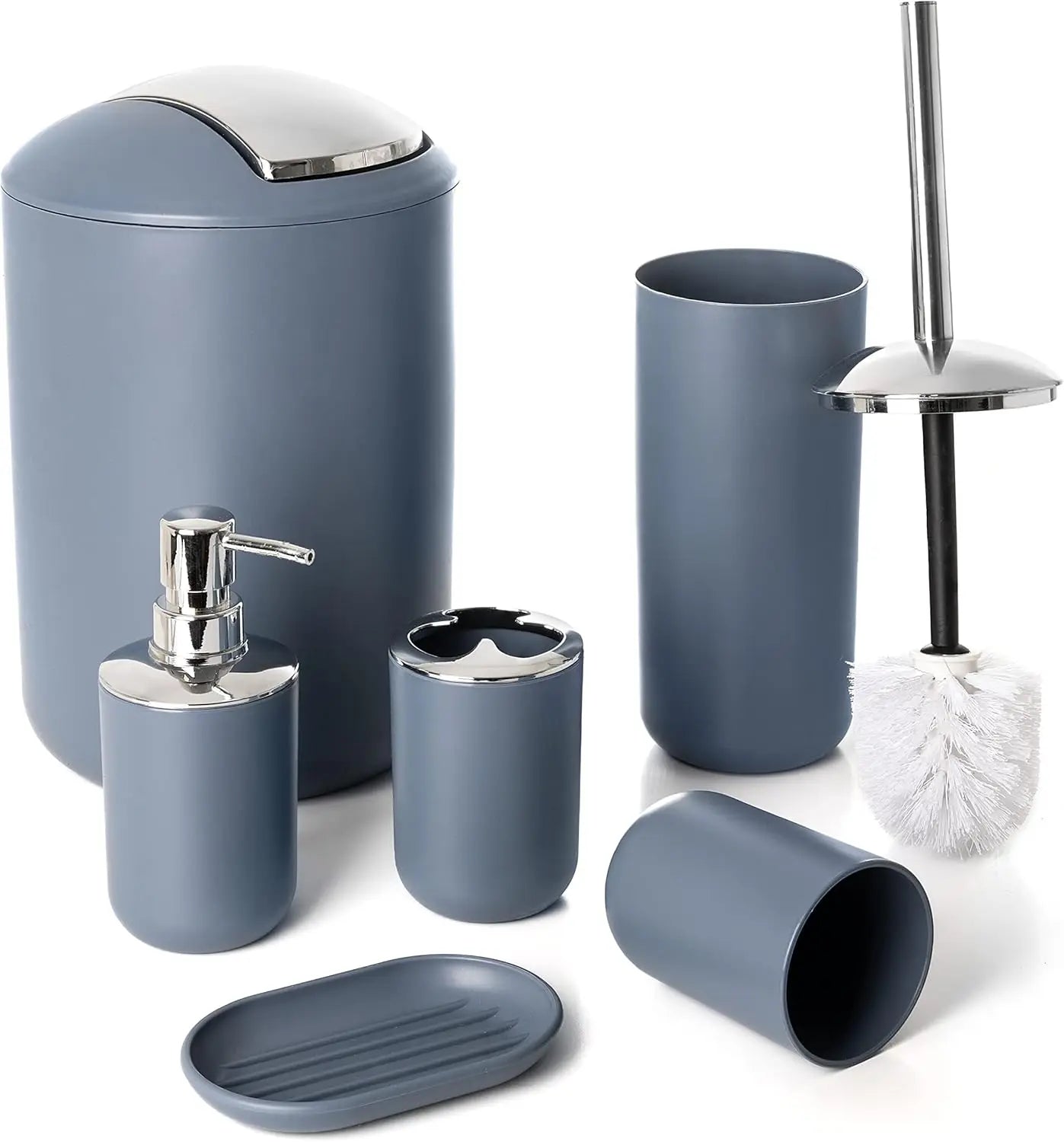 6-Piece Blue Bathroom Accessories Set: Soap Dispenser, Toothbrush Holder, Cup, Dish - Modern Decor Essentials