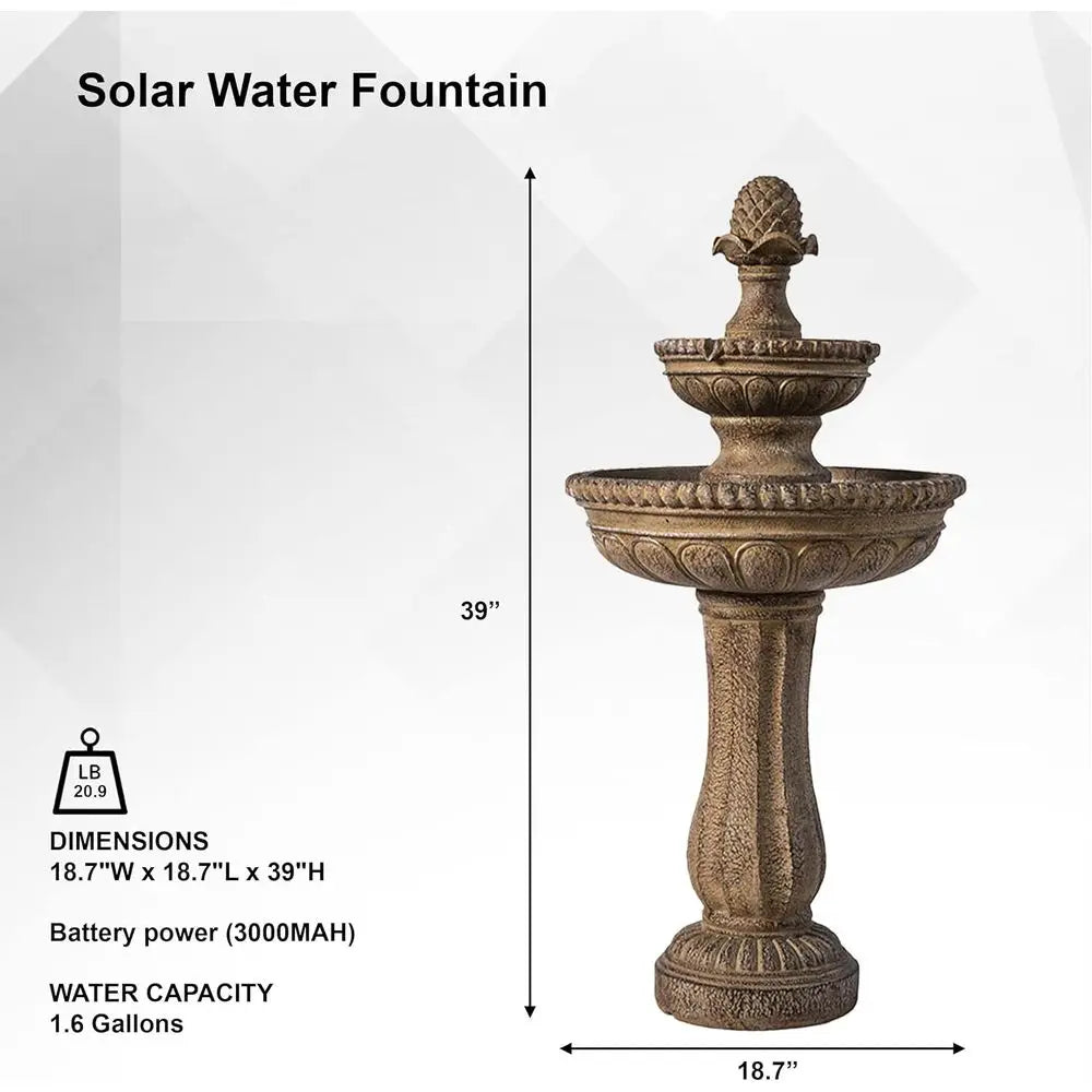 39" r Water ountain, 2-Tier Outdoor Sand Stone Resin with r Panel & Pump or Home Garden Yard Decor