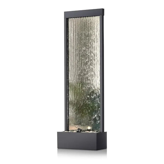 Mirror Waterfall Fountain with Stones and Lights Zen Indoor Outdoor Decor for Office, Living Room, Patio, Entryway 72 Inches