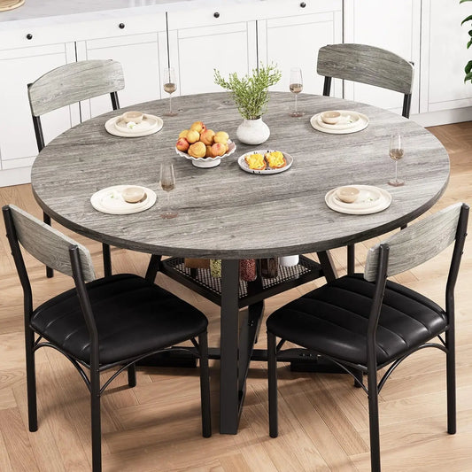 Round Dining Table Set for 4, Kitchen and Chairs for 4, Circle Round Pedestal Dining Room Dinner Dinette Set,5