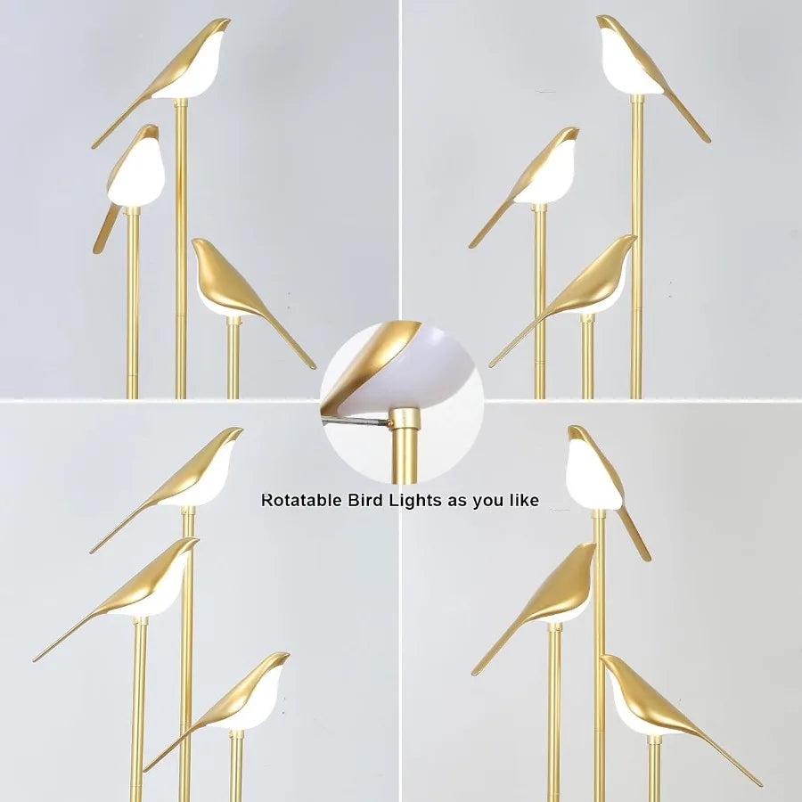 Gold Floor Lamps for Living Room Modern Floor Lamp with Shelves Mid Century Standing Lamp with 3 Adjustable LED Bird Lights Cor