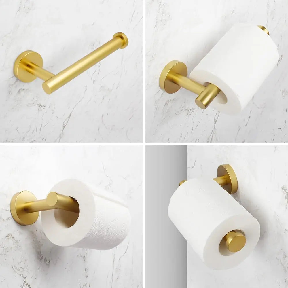 5-Piece Gold Bathroom Hardware Set - Wall Mounted Towel Bars, Toilet Paper Holder & Hooks